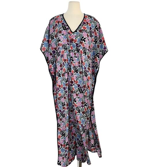Kate Spade Long Cover-up Caftan Midi Dress Multicolor Floral Daisy Shadows XS/S - Picture 1 of 10